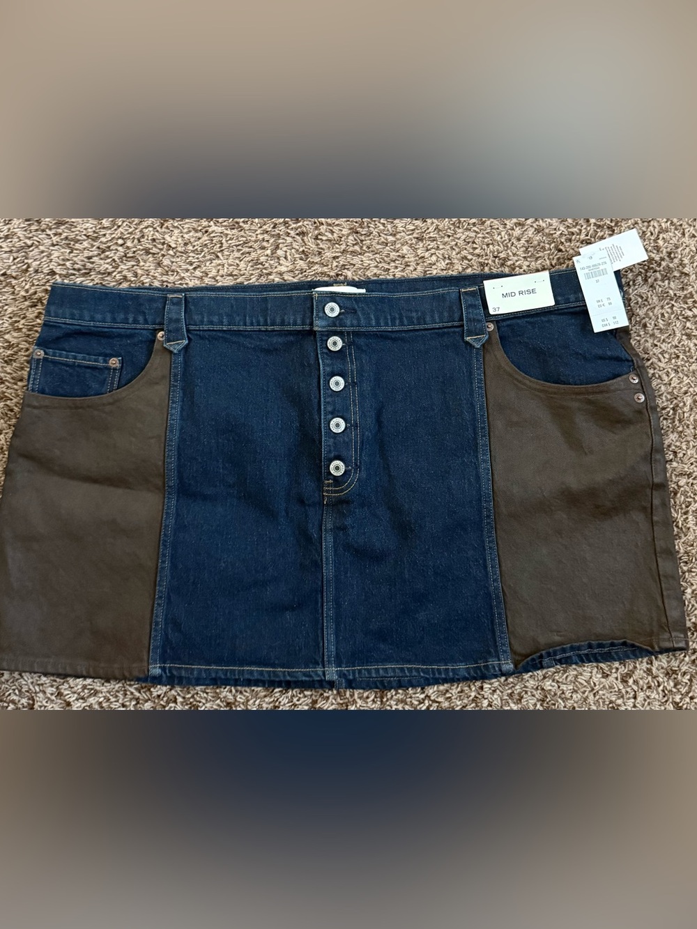 Abercrombie x Kemo Sabe Curve Love Mixed Fabric Denim Mini Skirt 37 NWT - Picture 3 of 12